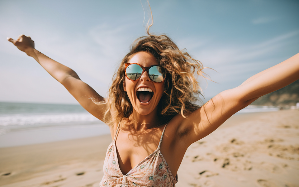 Frau spaziert in der W&uuml;ste bei Sonnenschein